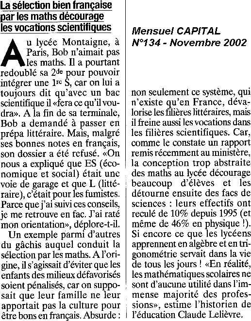 article extrait du mensuel CAPITAL, n134 - novembre 2002